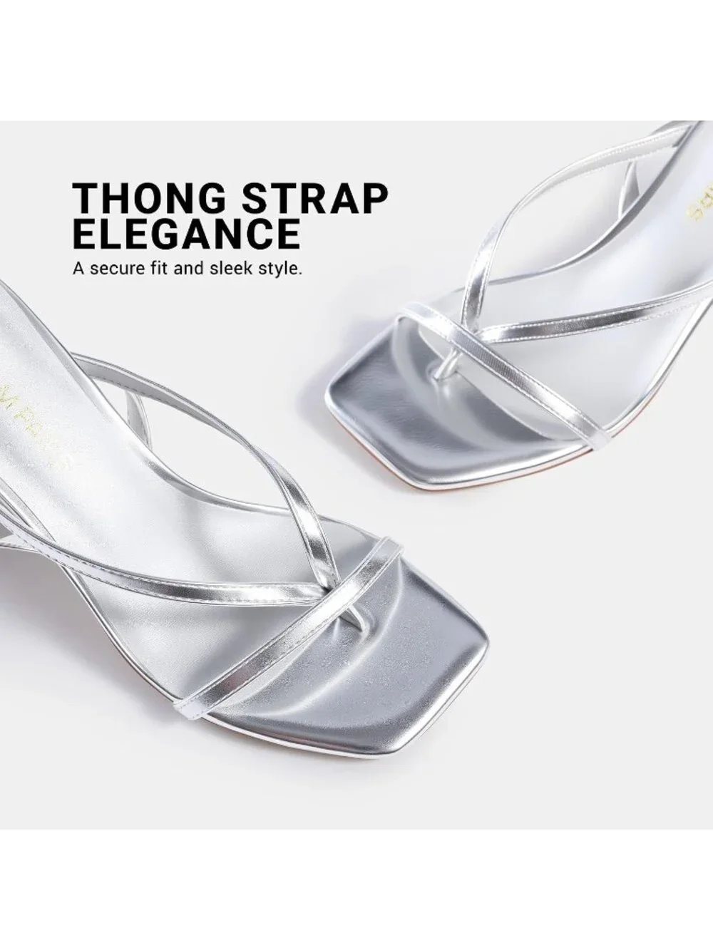 Women's Silver Faux Leather Square Open Toe Flip Flop Ankle Strap High Heels